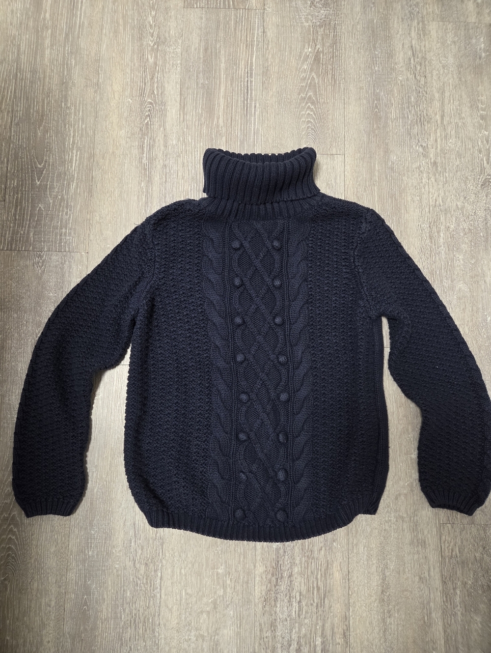 Ladies Navy Cable-Knit Turtleneck Sweater, Size Large, Wind River, Blue